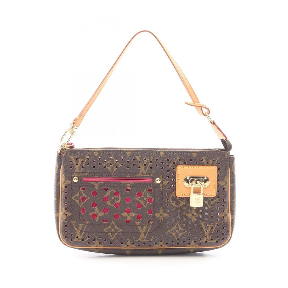 Louis Vuitton Pochette Accessoires Handbag Leather Monogram Perfo Brown Pink